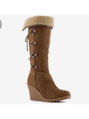 Light Brown Lace Up Zipper Wedge Boots
